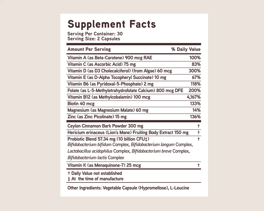  Mela Daily Essentials Multivitamin for Melanated Women -  High-Dose Vitamin D3 and B12, Probiotics, Lion's Mane, Ceylon Cinnamon -  Vegan, Gluten Free, Non-GMO, 30 Day Supply (60 Capsules) : Health &  Household